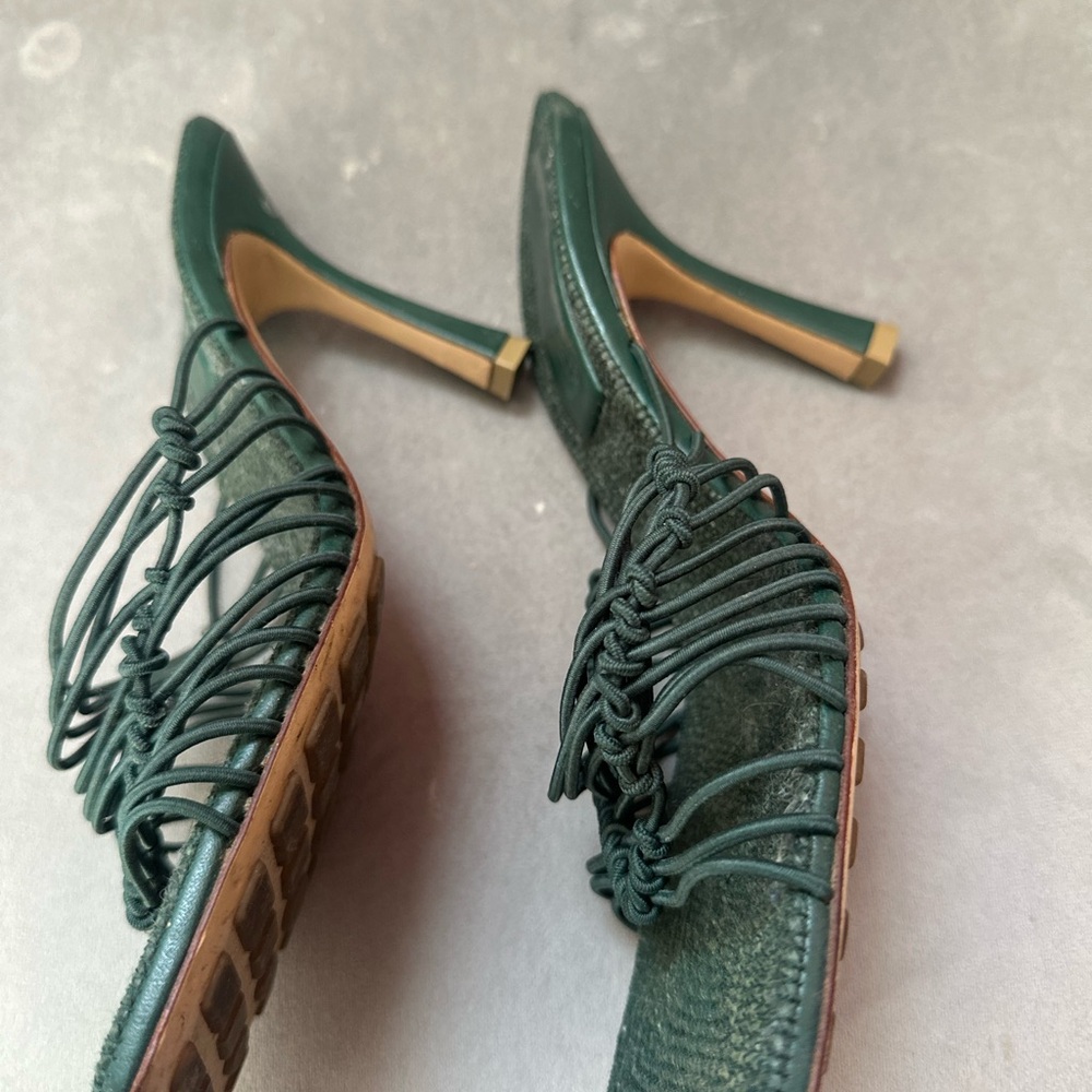 Bottega Veneta Dark Green Woven Knot Slide Heels - Picture 3 of 4